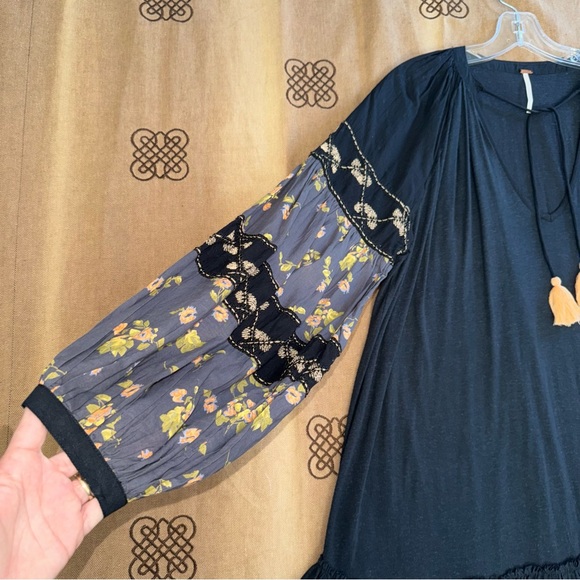 Free People NWT! Women'S Mix It Up Floral Beaded Tunic Dress Or Blouse In Black - Picture 8 of 17